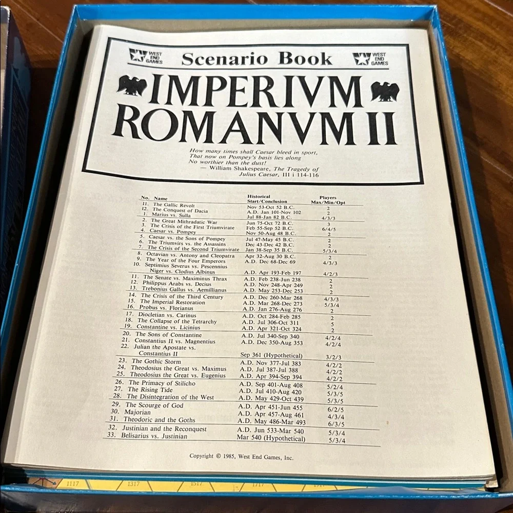 Imperium Romanum II 1985 West End Games Complete Strategy Board Game